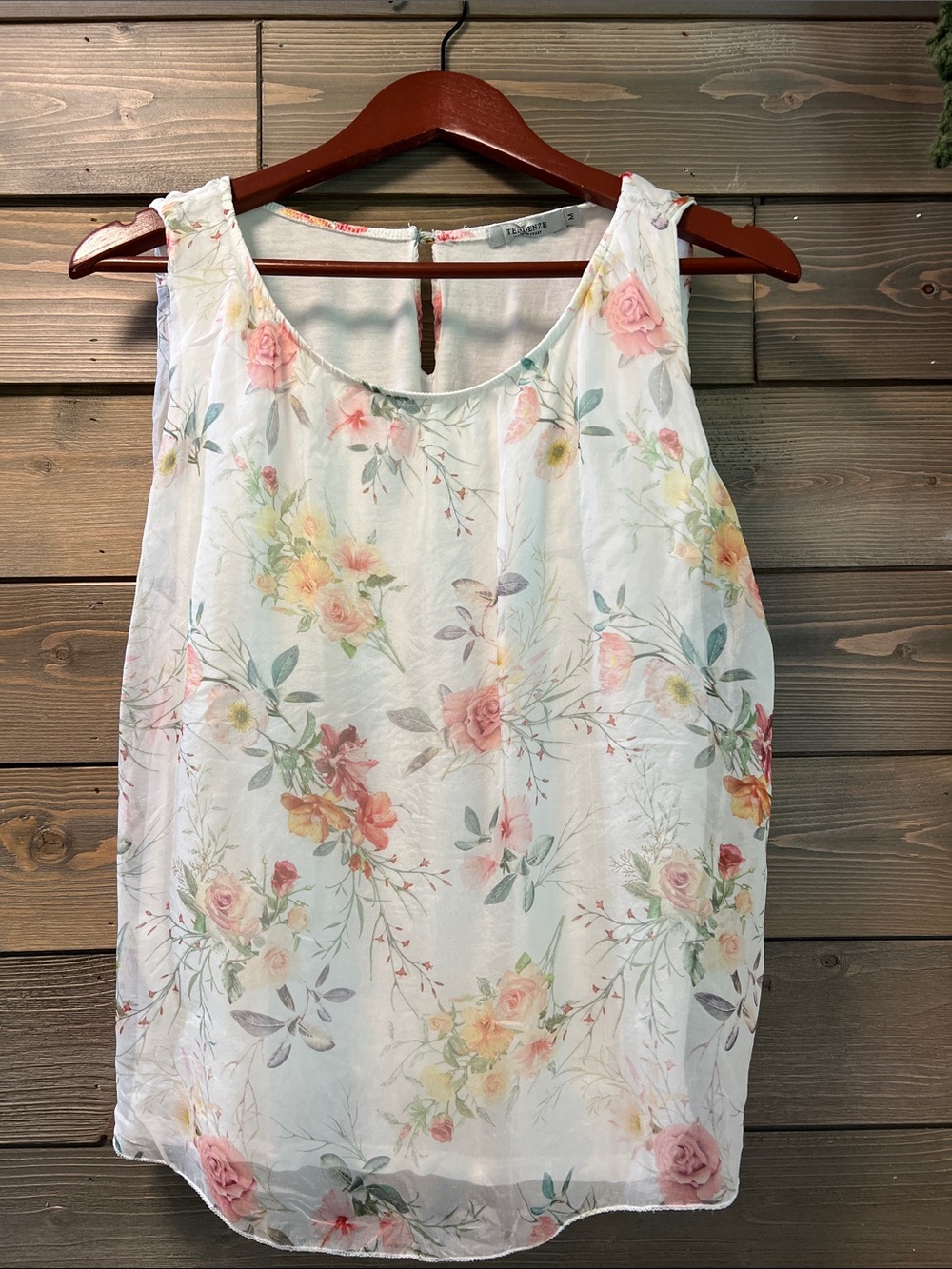 Tendenze Floral Sleeveless Blouse - White with Pastel Floral Print
